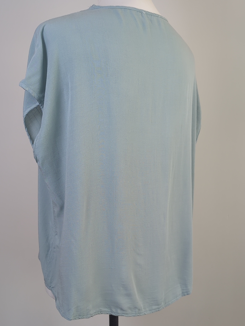 Allie Rose Boho Lace Trim Tie Front V-Neck Blouse Mint Sage Blue Green MEDIUM - Picture 11 of 16
